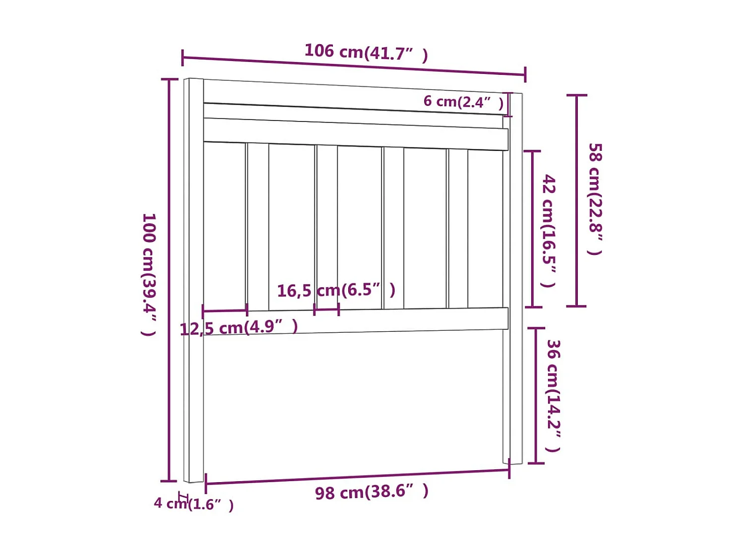 Tête de lit 106x4x100 Bois massif de pin Verticale Kitere
