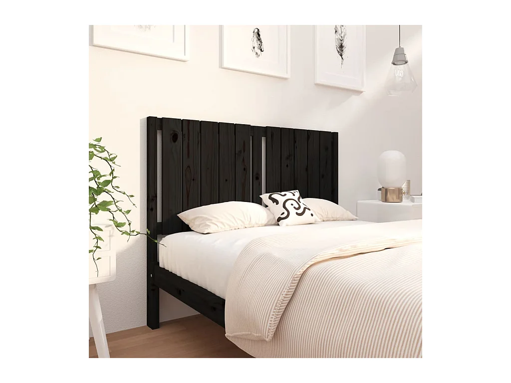 Tête de lit Noir 125,5x4x100 Bois massif de pin 2