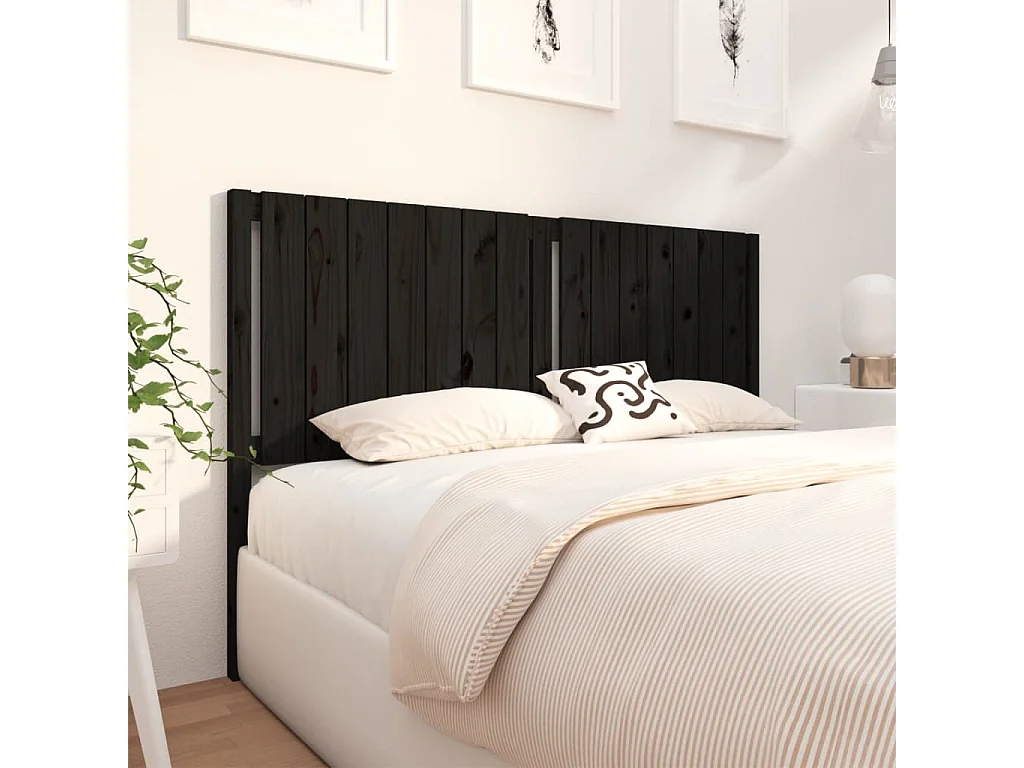 Tête de lit Noir 165,5x4x100 Bois massif de pin 2