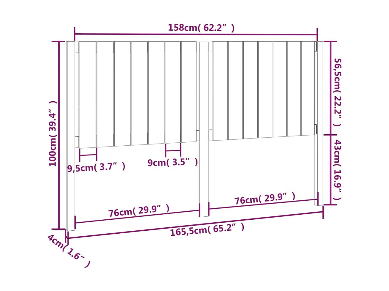 Tête de lit Noir 165,5x4x100 Bois massif de pin 2
