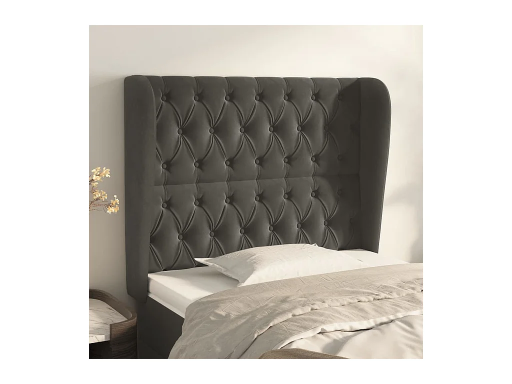 Tête de lit avec oreilles Gris foncé 103x23x118-128 Velours
