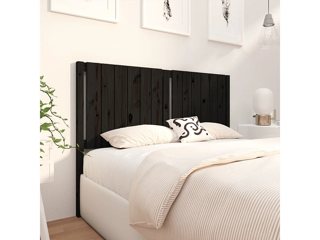 Tête de lit Noir 145,5x4x100 Bois massif de pin