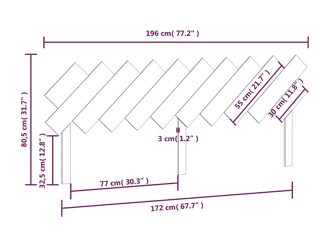 Tête de lit Marron miel 196x3x80,5 Bois massif de pin