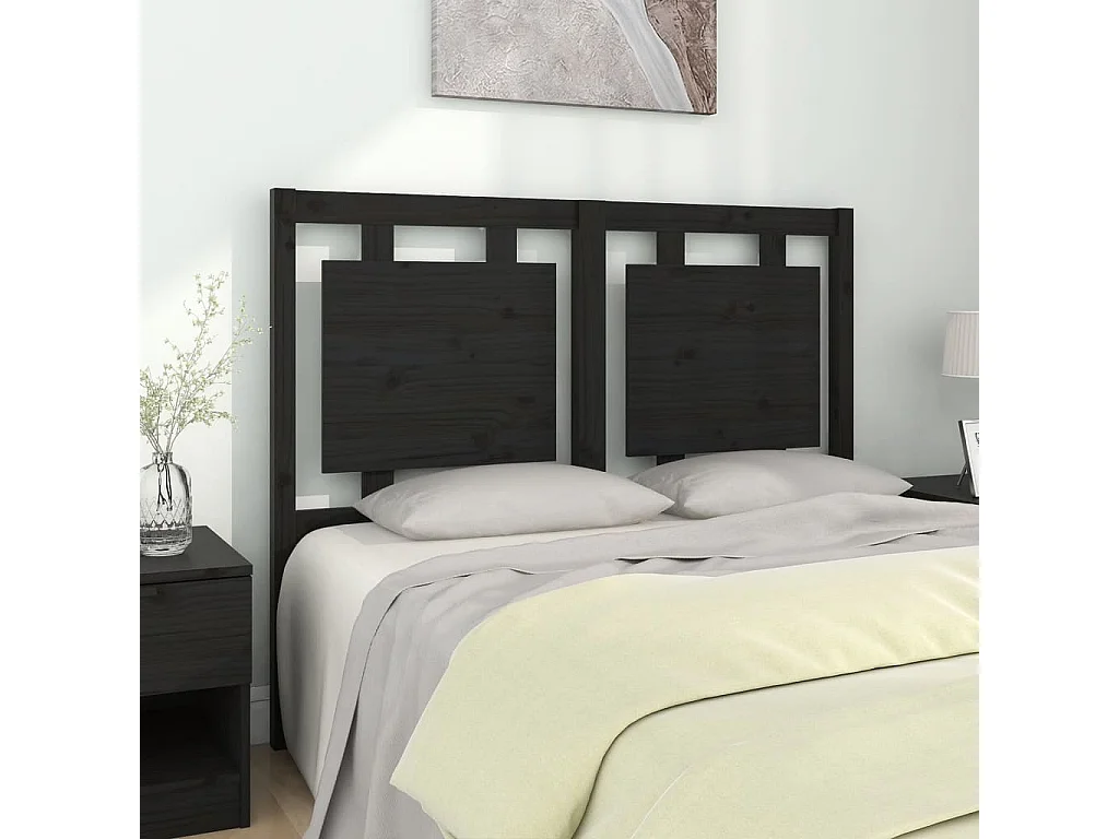 Tête de lit Noir 125,5x4x100 Bois massif de pin 3