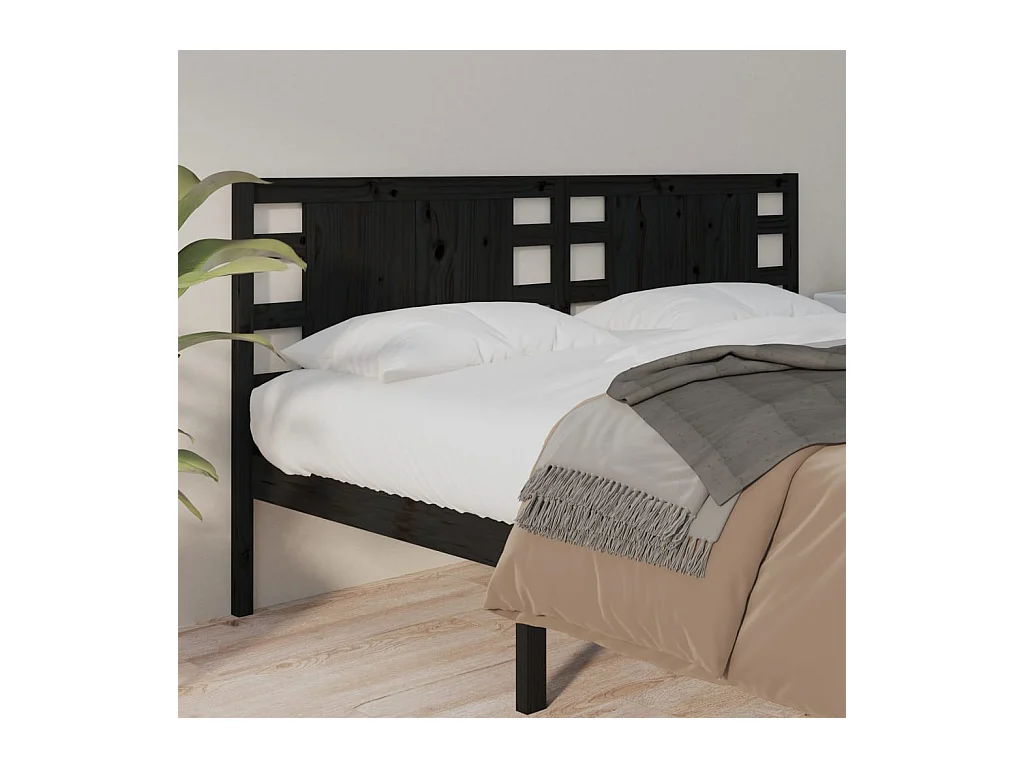 Tête de lit Noir 126x4x100 Bois massif de pin 2