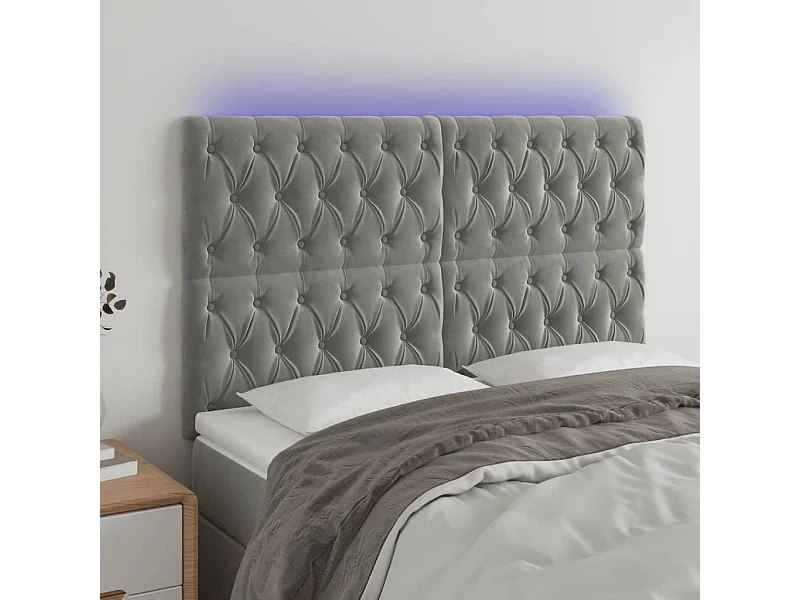 Tête de lit à LED Gris clair 144x7x118-128 Velours