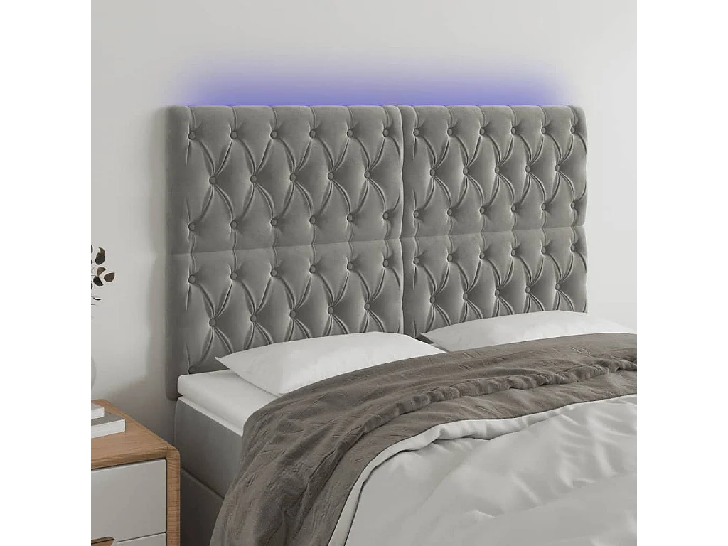 Tête de lit à LED Gris clair 144x7x118-128 Velours
