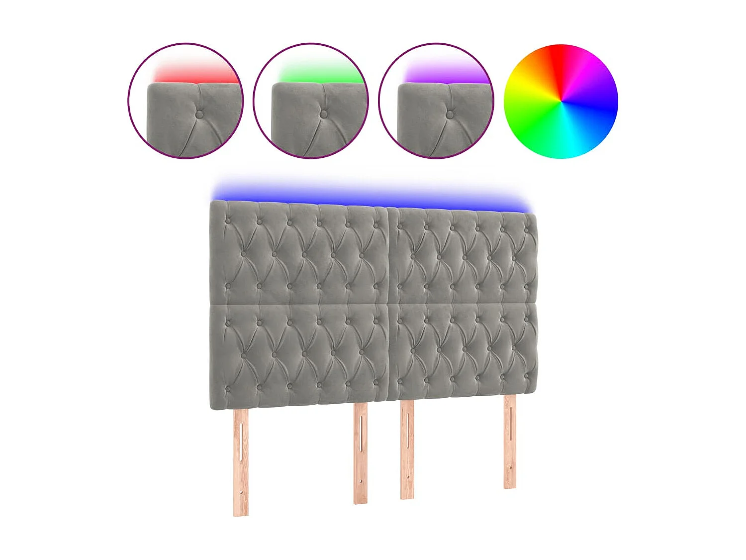 Tête de lit à LED Gris clair 144x7x118-128 Velours