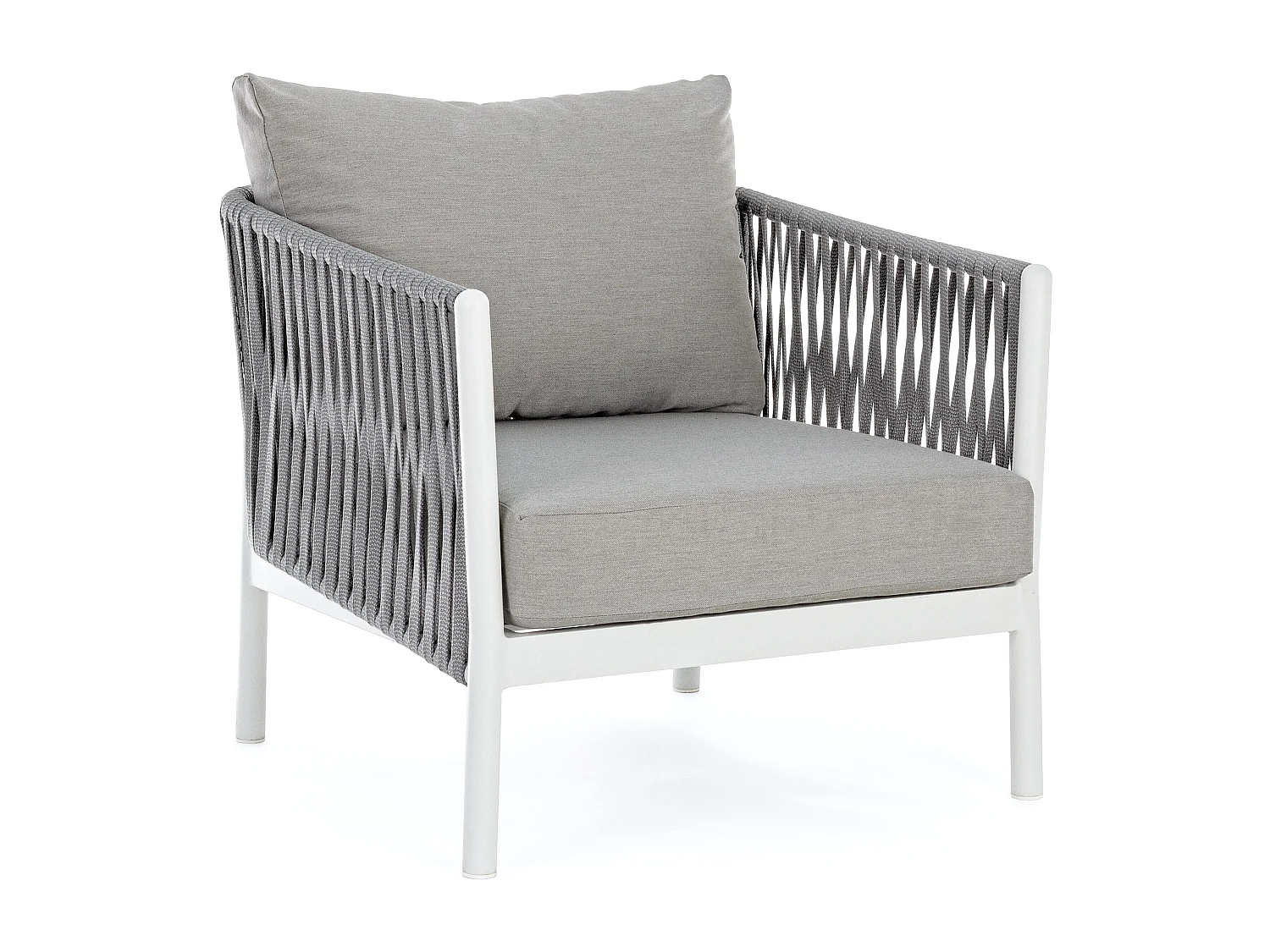 Fauteuil de jardin aluminium blanc et tressage de cordes gris taupe Flora
