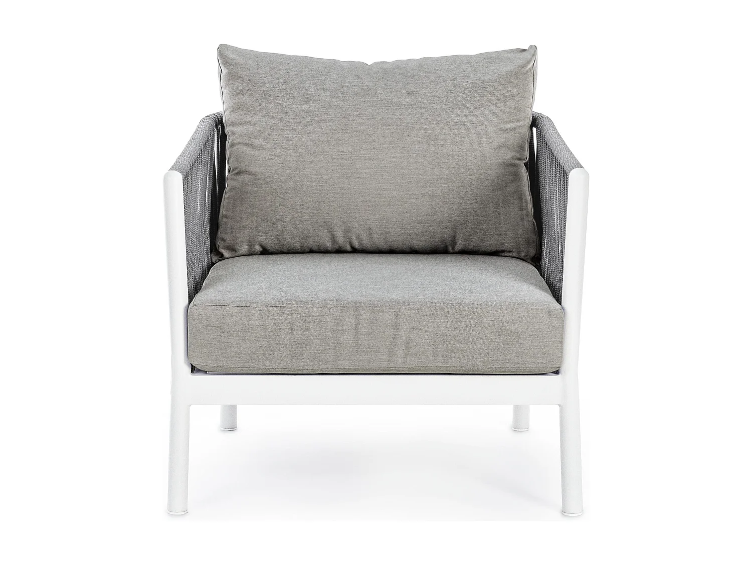 Fauteuil de jardin aluminium blanc et tressage de cordes gris taupe Flora