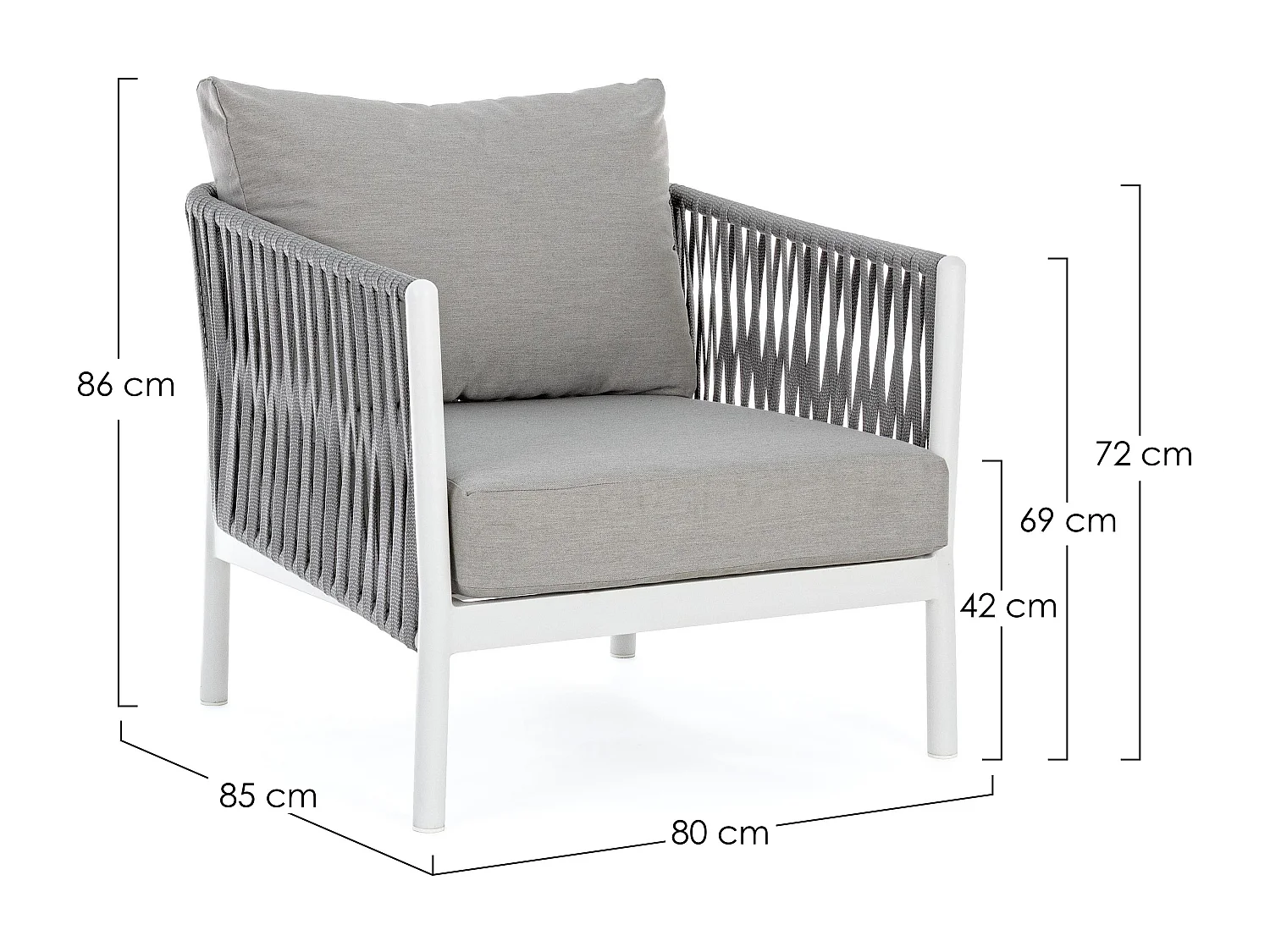 Fauteuil de jardin aluminium blanc et tressage de cordes gris taupe Flora