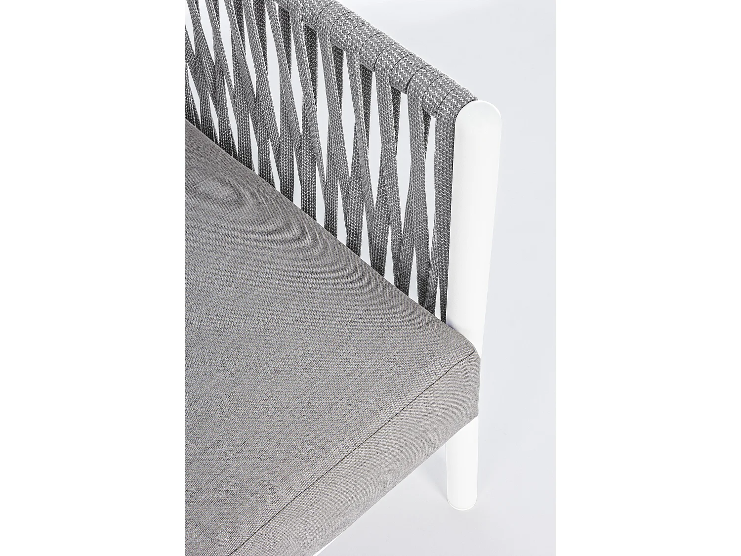 Fauteuil de jardin aluminium blanc et tressage de cordes gris taupe Flora