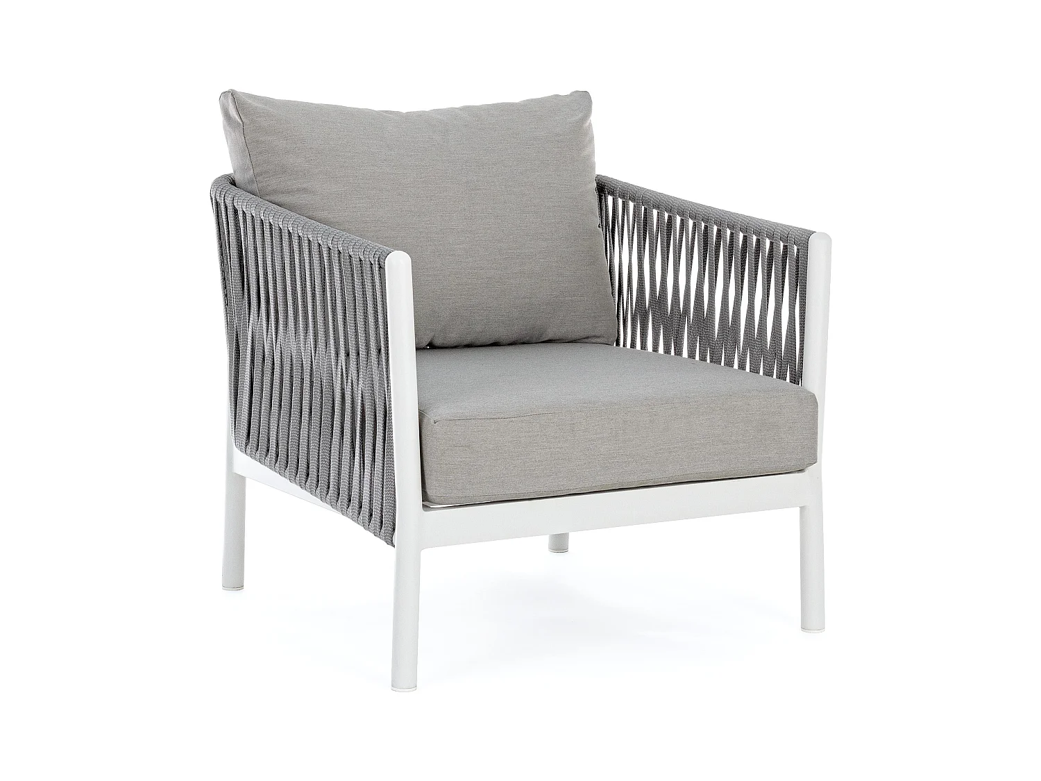 Fauteuil de jardin aluminium blanc et tressage de cordes gris taupe Flora
