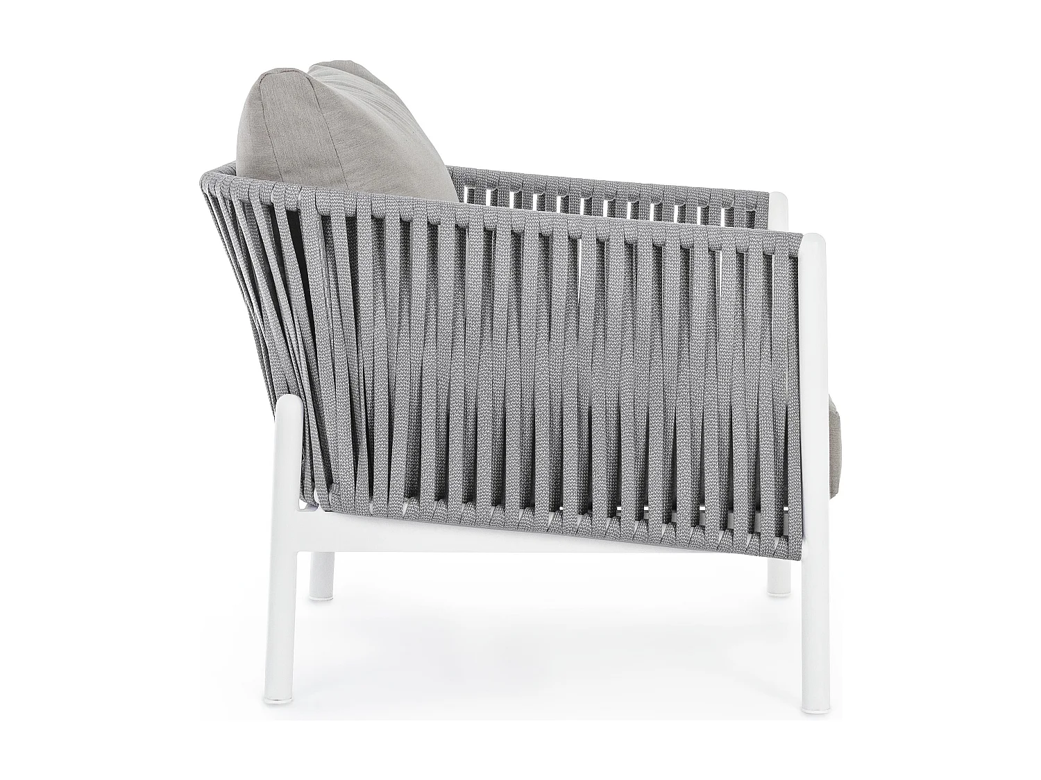 Fauteuil de jardin aluminium blanc et tressage de cordes gris taupe Flora