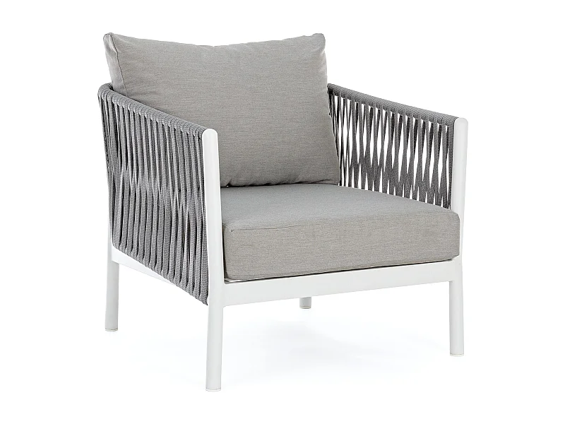Fauteuil de jardin aluminium blanc et tressage de cordes gris taupe Flora