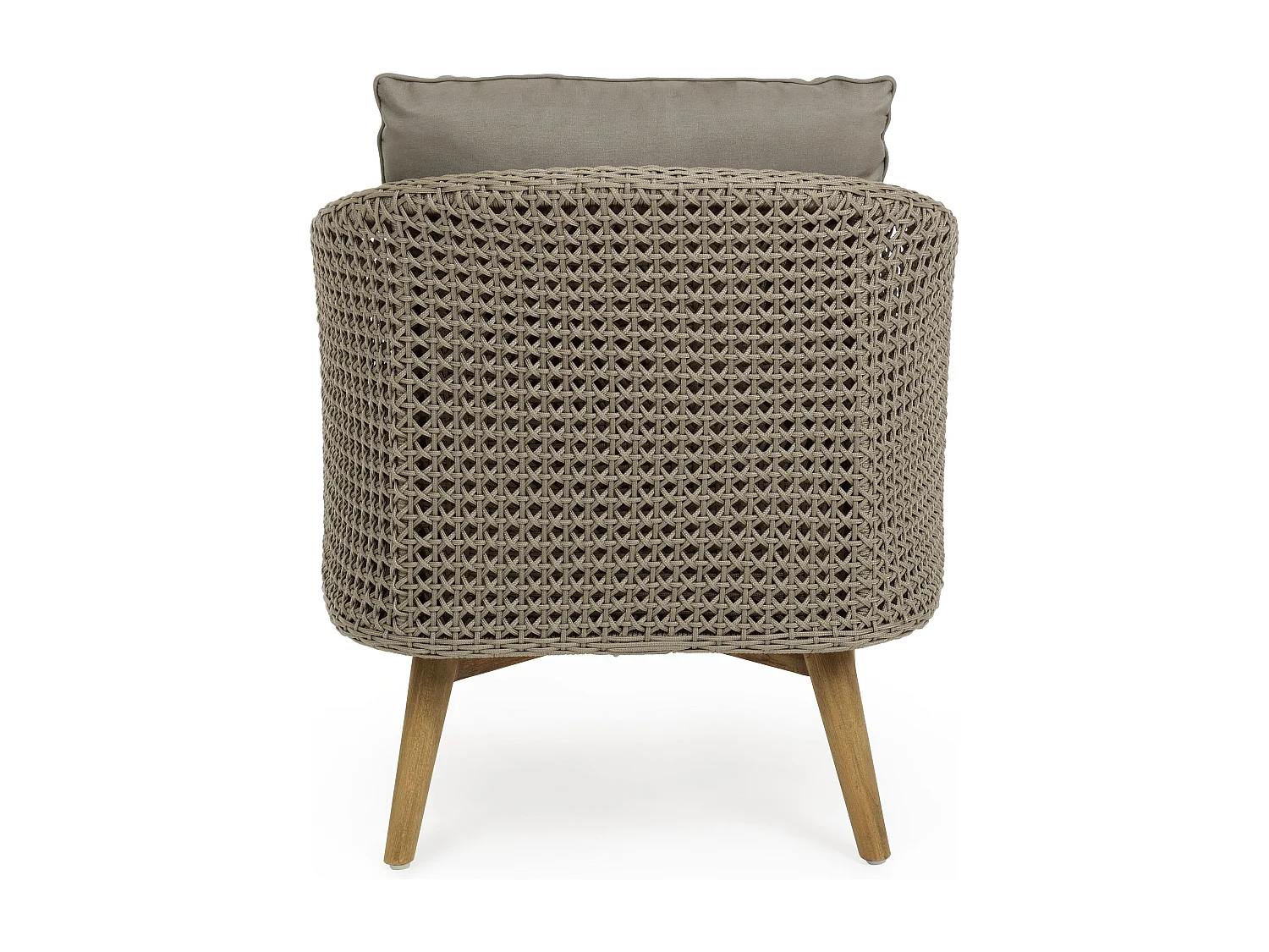 Fauteuil de jardin tressage en corde beige et pieds en teck avec finition rustique Irina