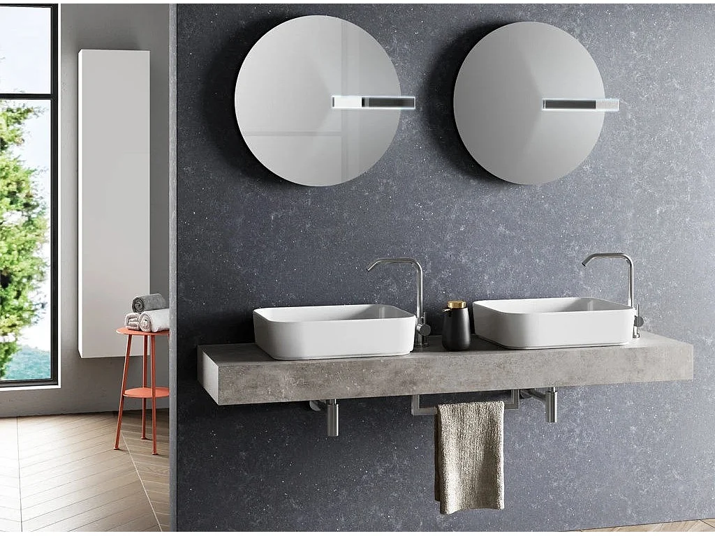 Ensemble meuble de salle de bain effet béton double vasque et miroirs à LED Kyo L 165cm