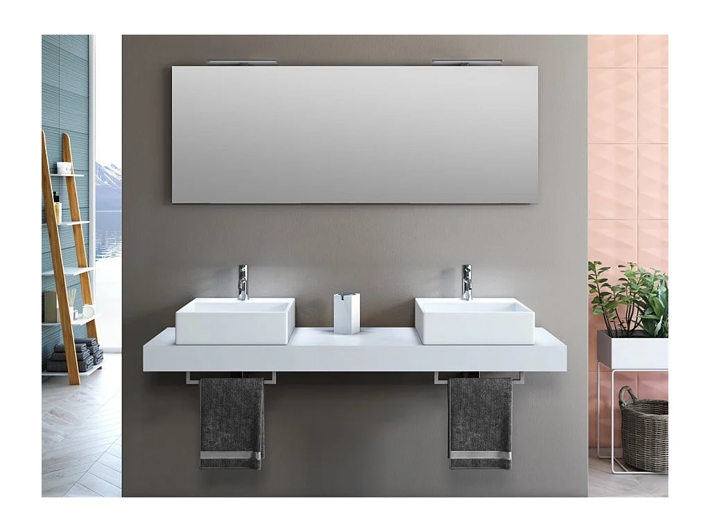 Ensemble meuble de salle de bain blanc double vasque et miroir lumineux Kyo L 165cm