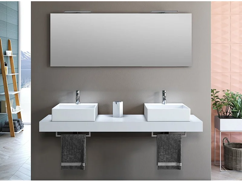 Ensemble meuble de salle de bain blanc double vasque et miroir lumineux Kyo L 165cm
