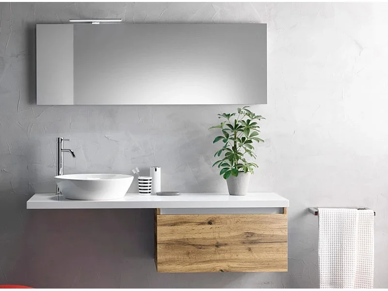 Ensemble meuble de salle de bain 1 tiroir chêne clair et miroir à LED Teph L 140cm