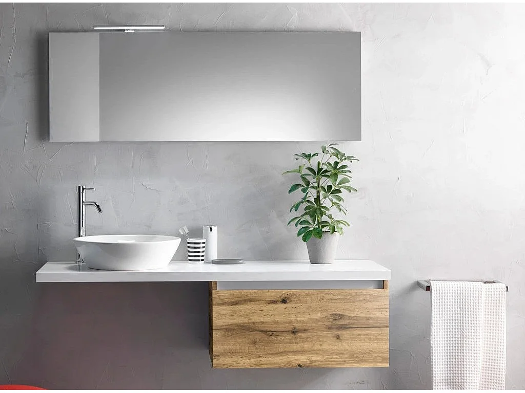 Ensemble meuble de salle de bain 1 tiroir chêne clair et miroir à LED Teph L 140cm