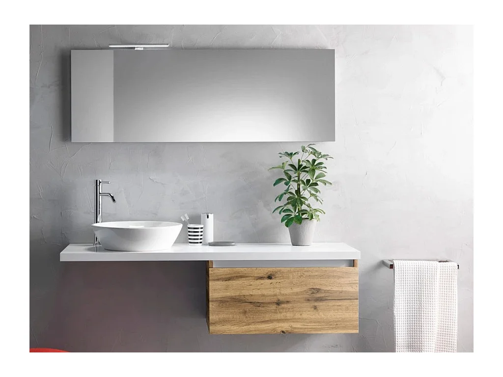Ensemble meuble de salle de bain 1 tiroir chêne clair et miroir à LED Teph L 140cm