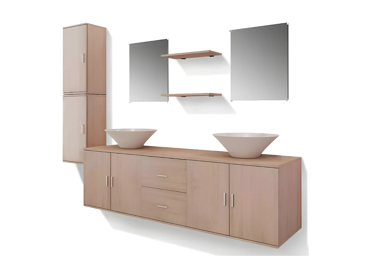 Meuble de salle de bain 11 pièces bois laqué beige Val