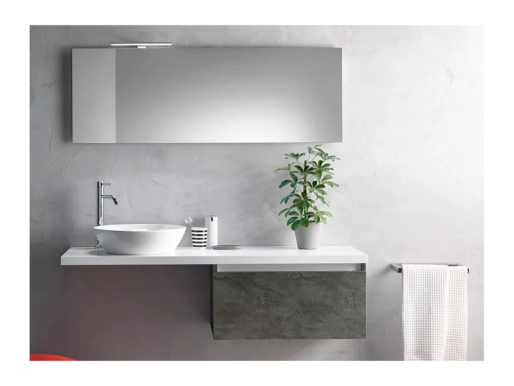 Ensemble meuble de salle de bain 1 tiroir gris oxyde et miroir à LED Teph L 140cm