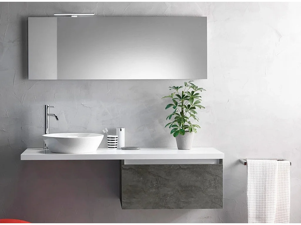 Ensemble meuble de salle de bain 1 tiroir gris oxyde et miroir à LED Teph L 140cm