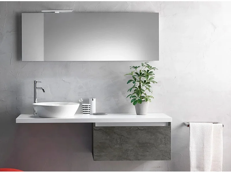 Ensemble meuble de salle de bain 1 tiroir gris oxyde et miroir à LED Teph L 140cm
