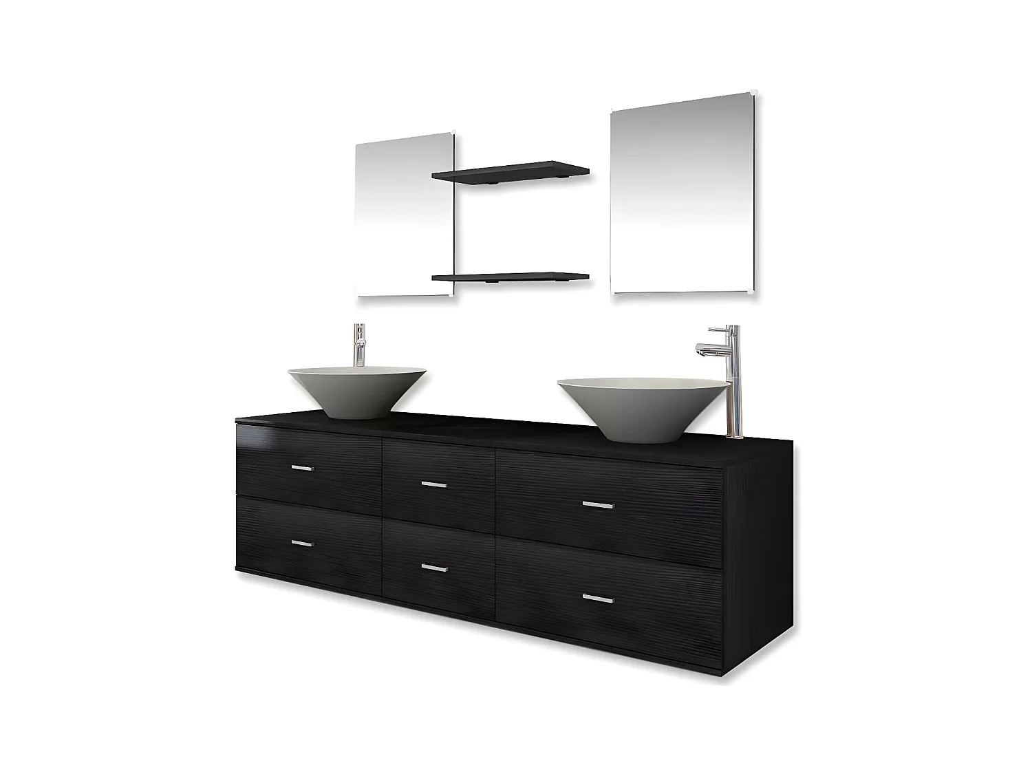 Meuble de salle de bain 15 pièces bois laqué noir Val