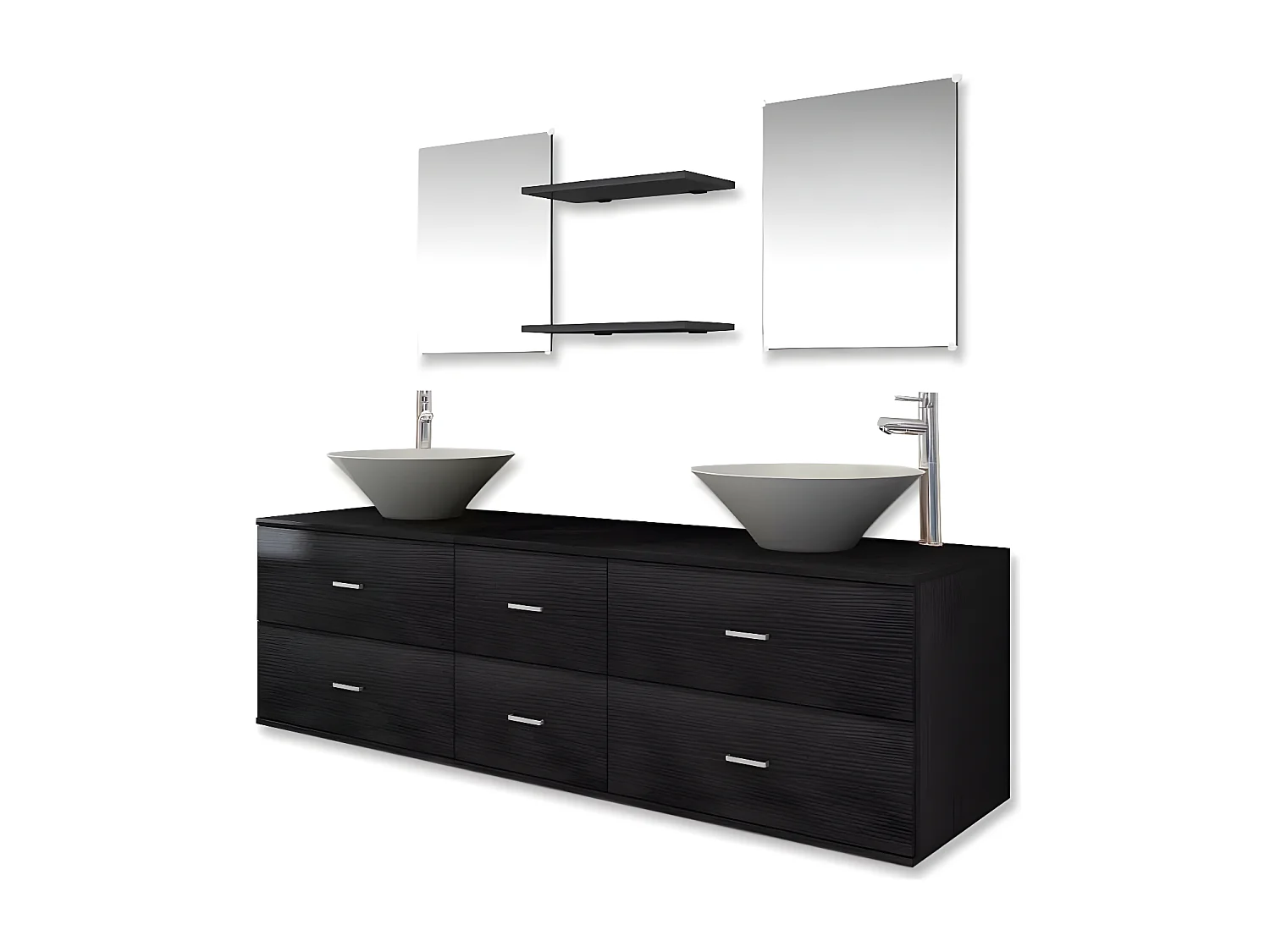 Meuble de salle de bain 15 pièces bois laqué noir Val