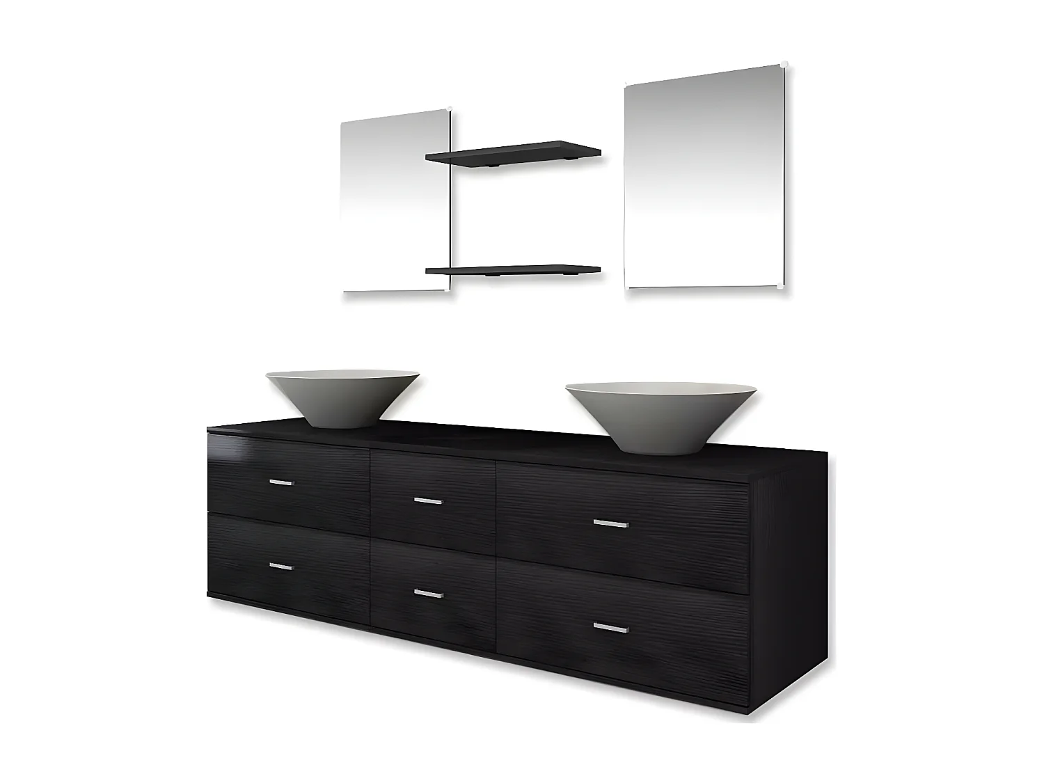 Meuble de salle de bain 15 pièces bois laqué noir Val