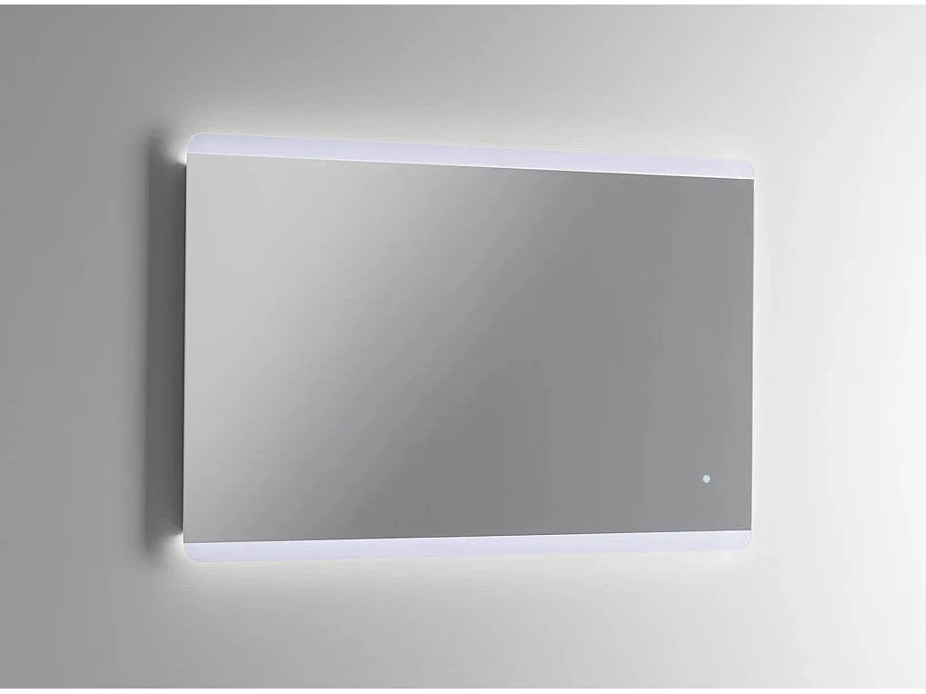 Ensemble meuble de salle de bain 2 tiroirs laqué blanc et bleu gris et miroir lumineux Lago L 120cm