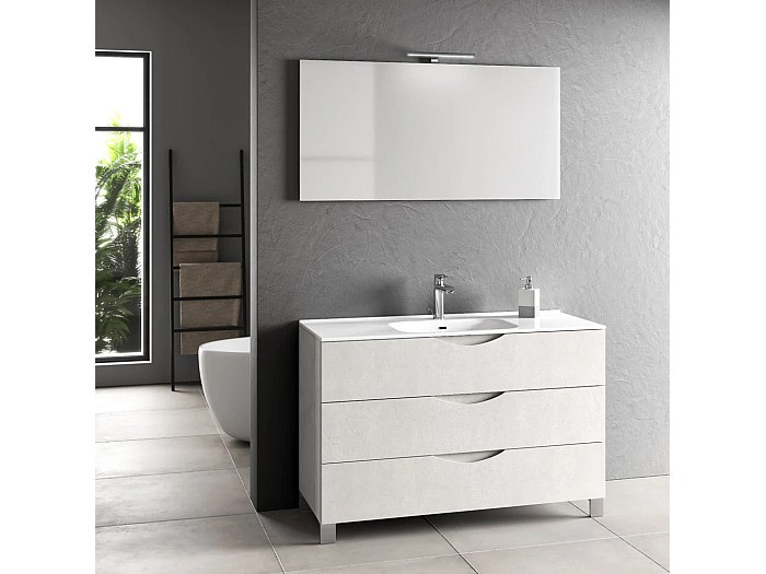 Ensemble meuble de salle de bain 3 tiroirs blanc et miroir lumineux Olo