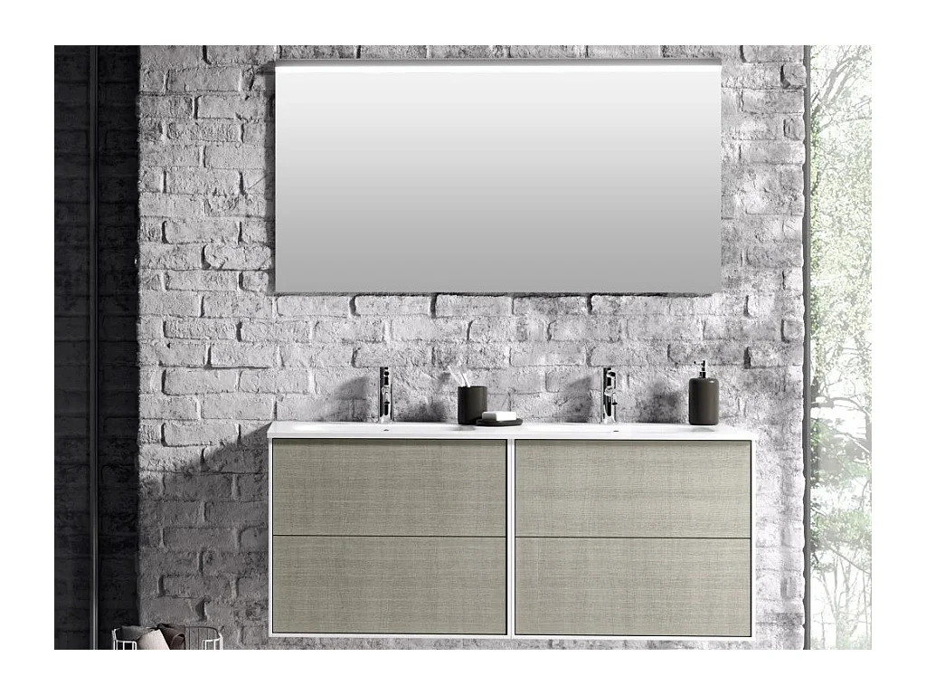 Ensemble meuble de salle de bain 4 tiroirs bois beige et miroir Lago L 120cm