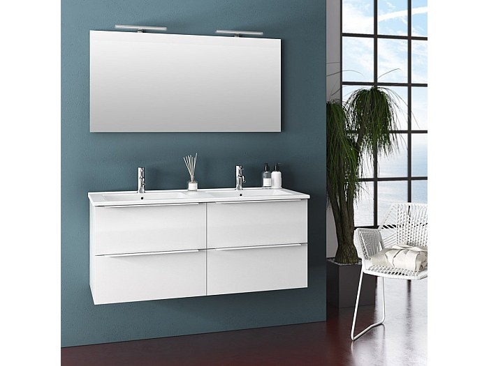 Ensemble meuble de salle de bain 4 tiroirs laqué blanc brillant et