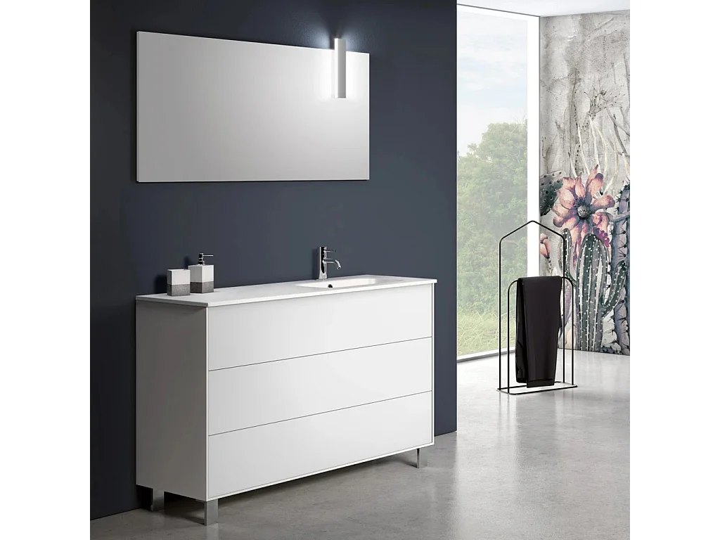 Ensemble meuble de salle de bain 3 tiroirs blanc mat et miroir à LED Lago L 120cm