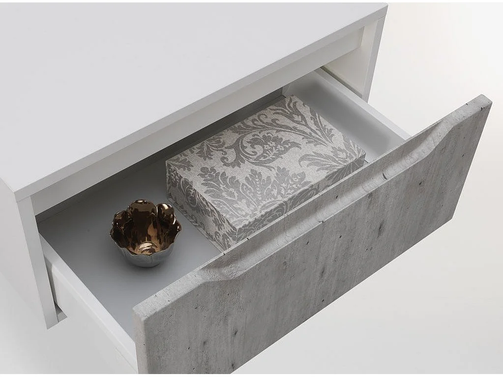 Ensemble meuble de salle de bain blanc et effet béton avec colonne et miroir lumineux Selb L 90cm