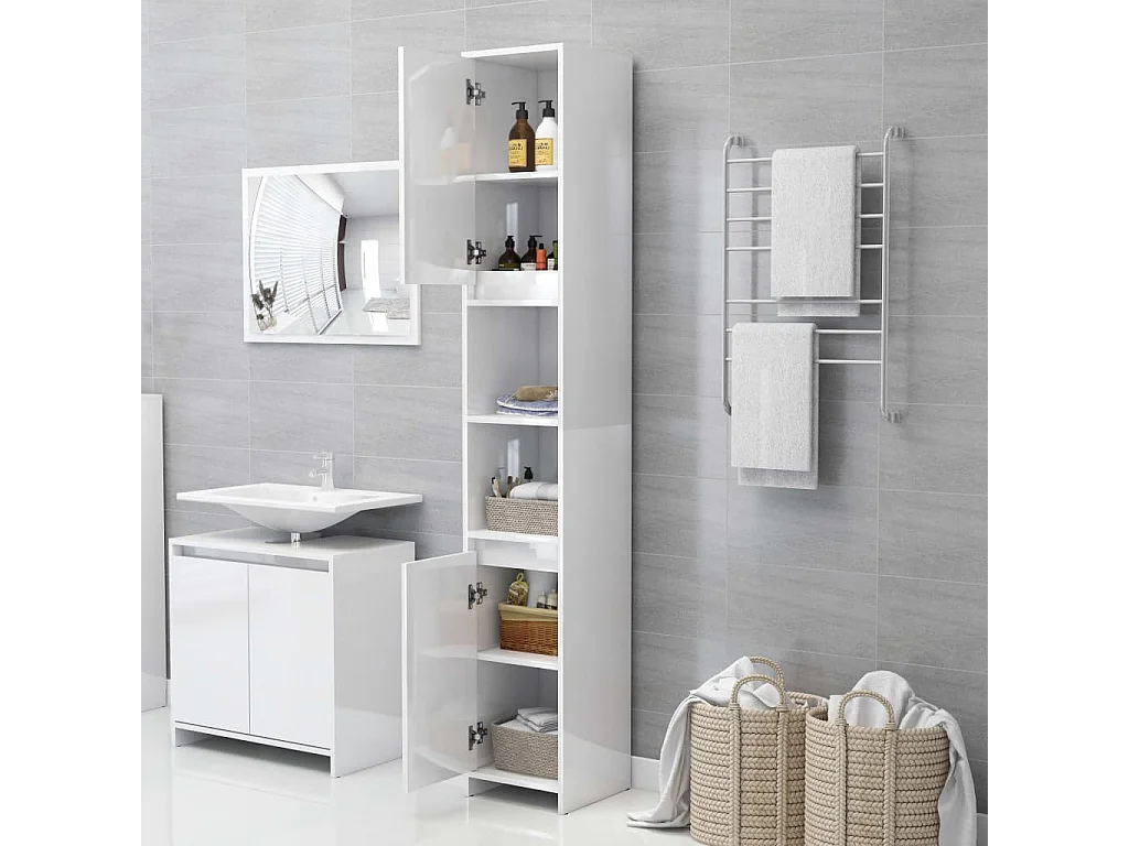 Armoire de salle de bain Blanc brillant 30x30x183,5 2