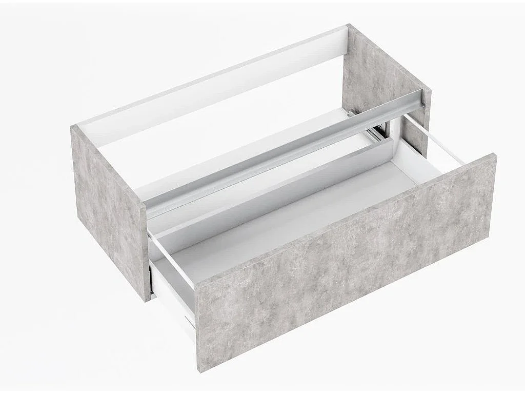 Ensemble meuble de salle de bain 2 tiroirs 1 armoire effet béton mat et miroir à LED Teph L 150cm