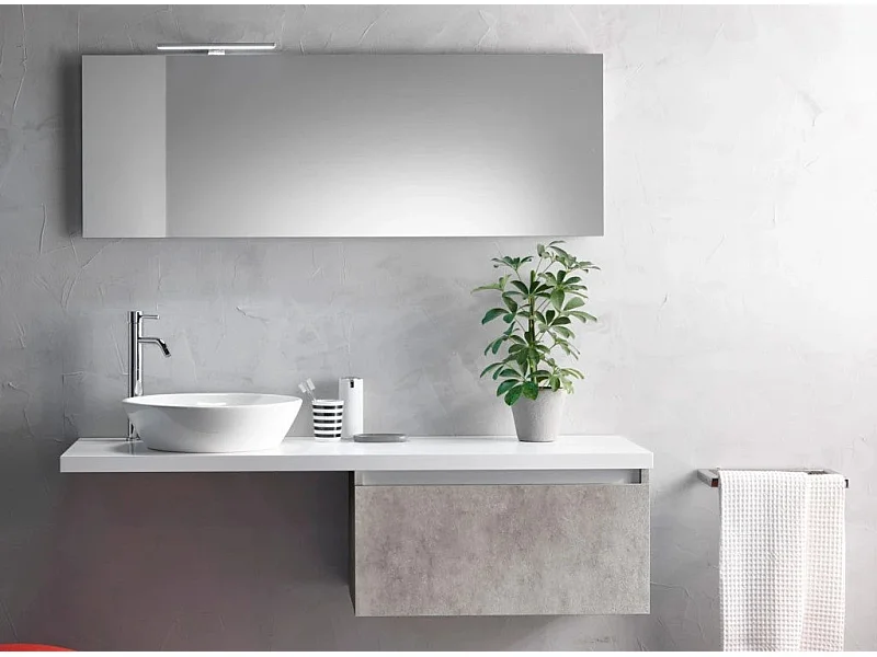 Ensemble meuble de salle de bain 1 tiroir effet béton et miroir à LED Teph L 140cm