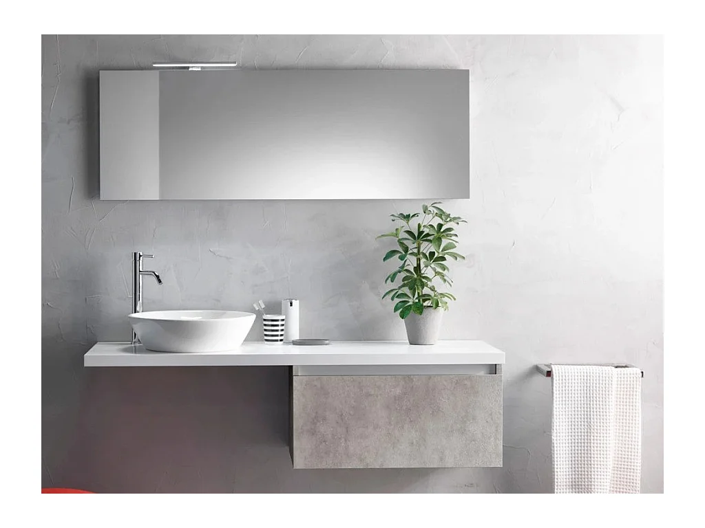 Ensemble meuble de salle de bain 1 tiroir effet béton et miroir à LED Teph L 140cm