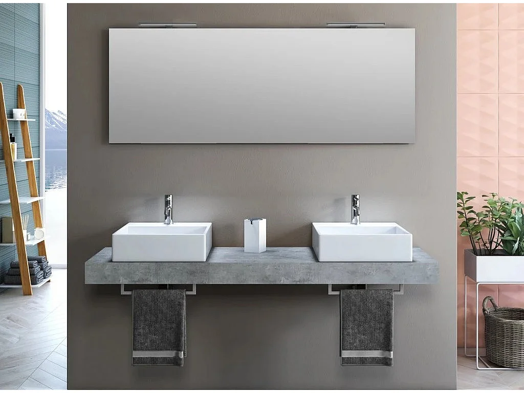 Ensemble meuble de salle de bain effet béton double vasque et miroir lumineux Kyo L 165cm