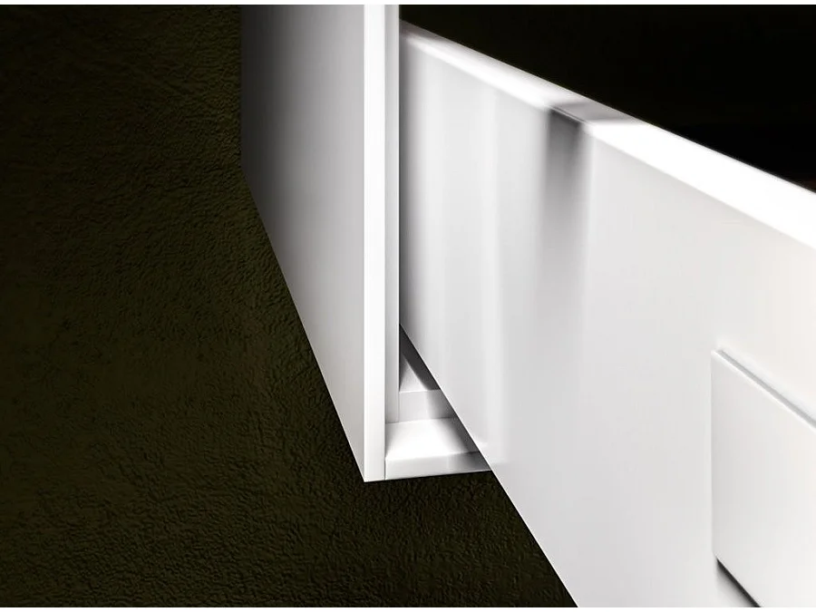 Ensemble meuble de salle de bain 2 tiroirs laqué blanc et miroir à LED Goa L 120cm