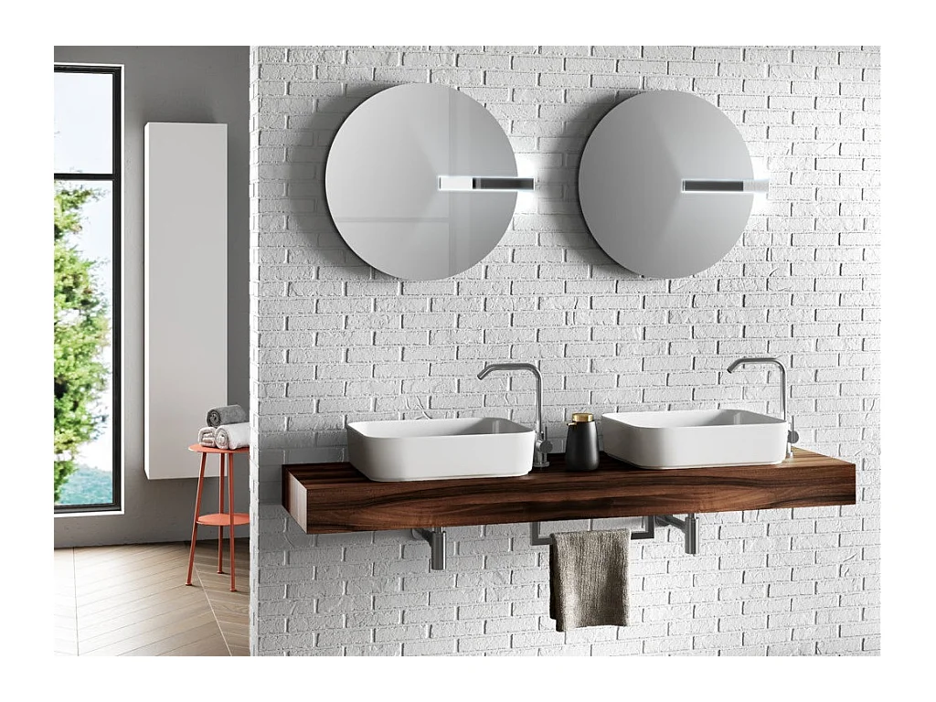Ensemble meuble de salle de bain noyer double vasque et miroirs à LED Kyo L 165cm