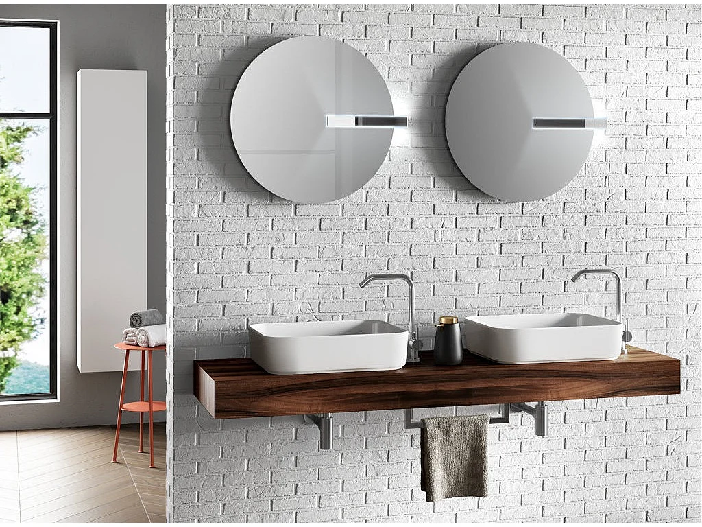 Ensemble meuble de salle de bain noyer double vasque et miroirs à LED Kyo L 165cm