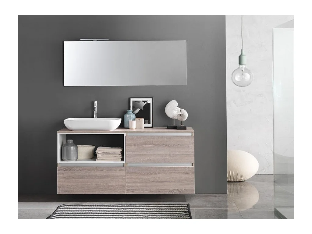 Ensemble meuble de salle de bain 3 tiroirs bois clair et miroir à LED Teph L 140cm