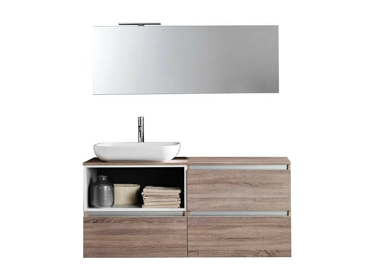 Ensemble meuble de salle de bain 3 tiroirs bois clair et miroir à LED Teph L 140cm