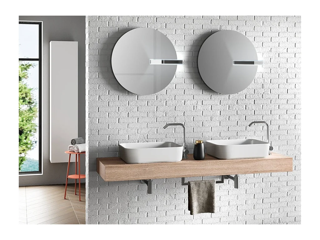 Ensemble meuble de salle de bain bois clair double vasque et miroirs à LED Kyo L 165cm